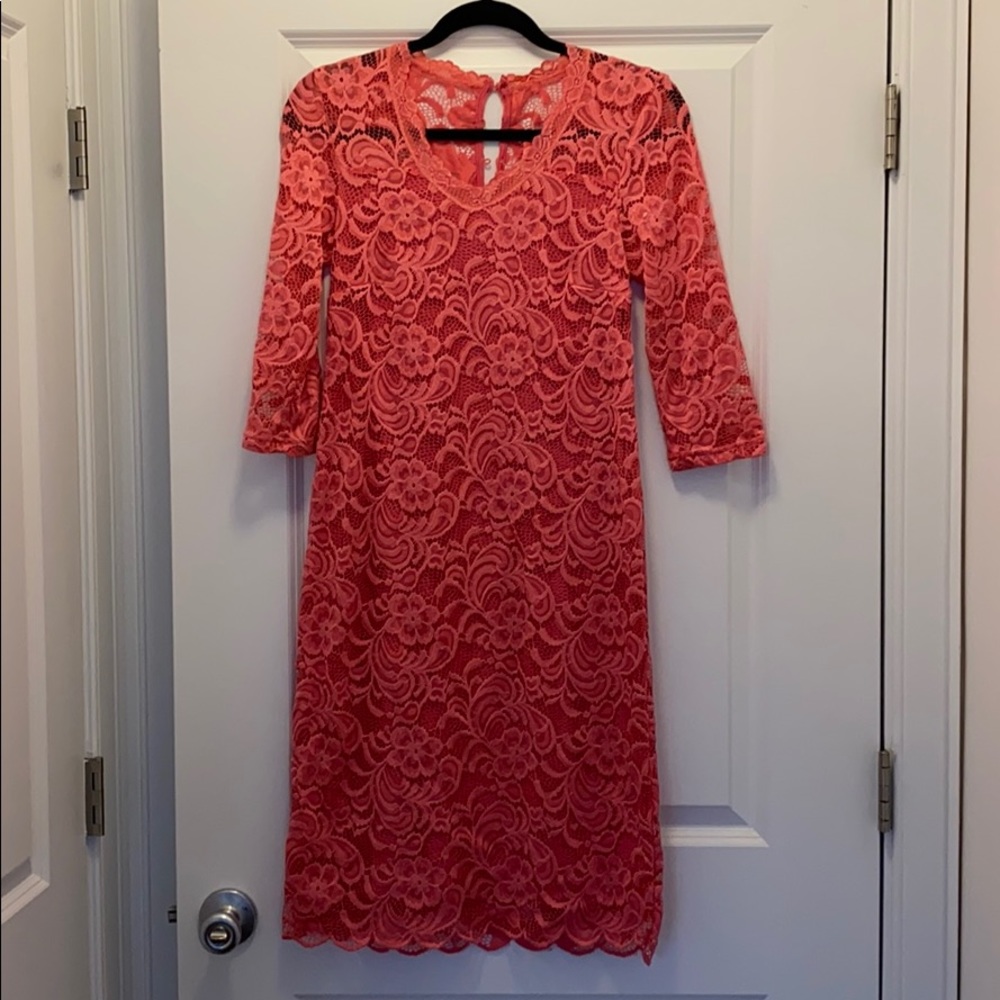 Coral Maternity Lace Dress